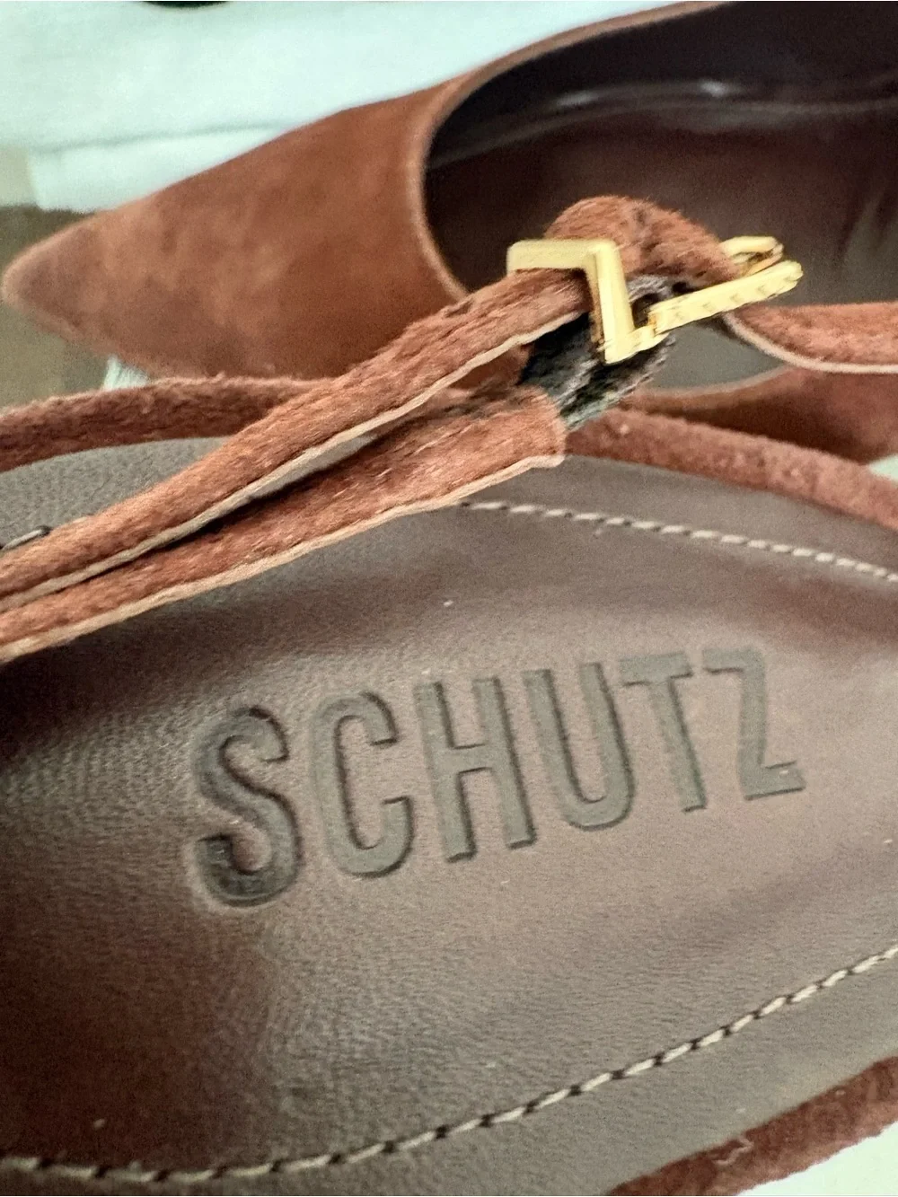 Schutz Alicia Sling Suede Slingback Pumps Root Brown 9 NIB and dustbag